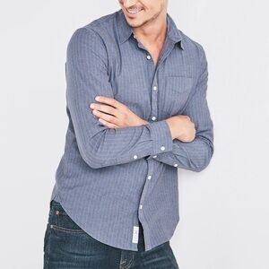Lucky Brand Ballona Railroad Shirt Blue Striped Long Sleeve Button Up, size L